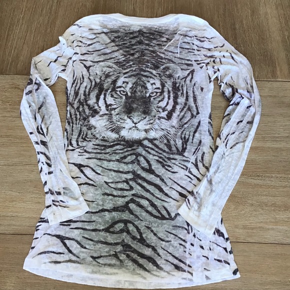 Black and White Tiger Rhinestone Long Sleeve - Picture 4 of 5